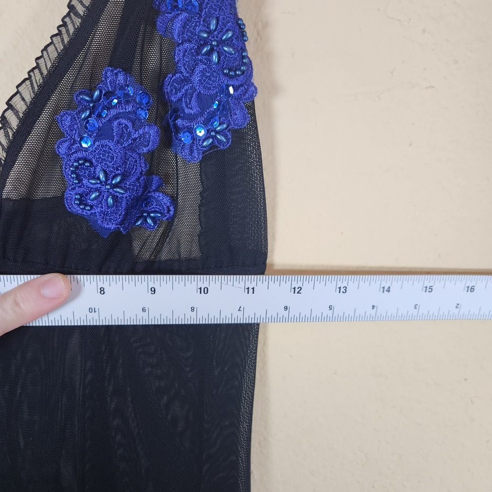 Y2K Sheer Babydoll (S) vintage dress black mesh floral beaded lingerie slim fit - Picture 4 of 9
